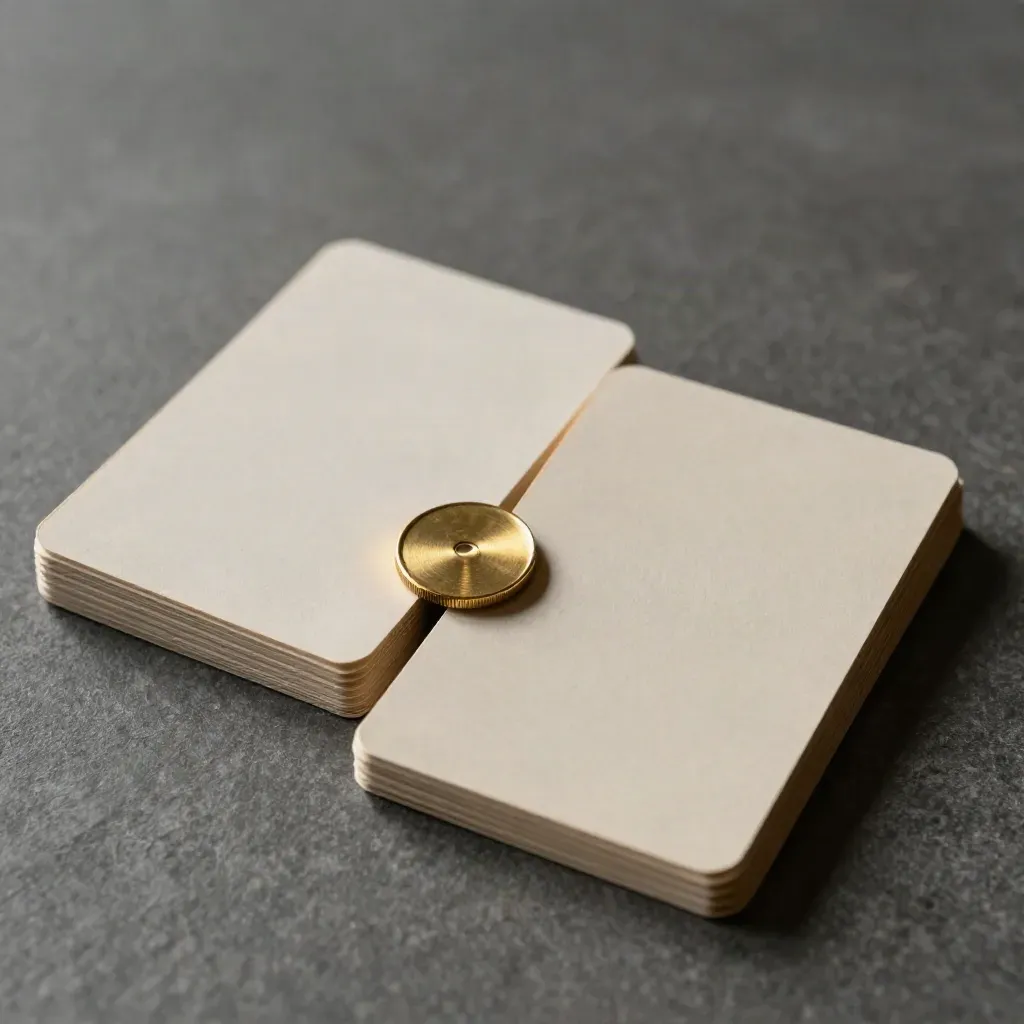 Brass token sliding beside magnetic cue cards and index slips on graphite stone.